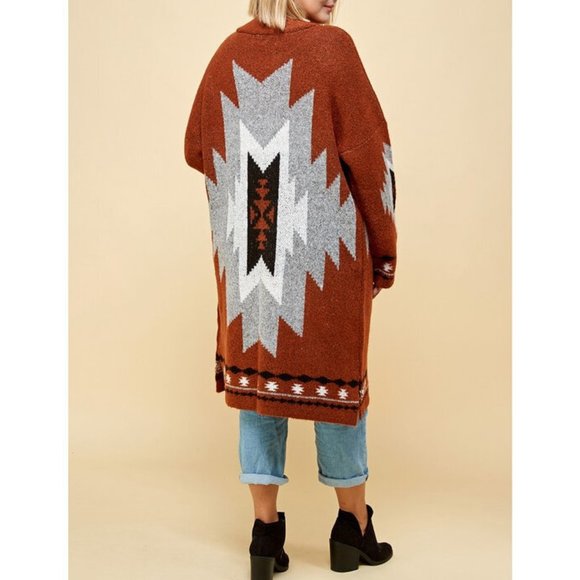 Plus Aztec Tribal Southwestern Cardigan Sweater - Picture 7 of 11